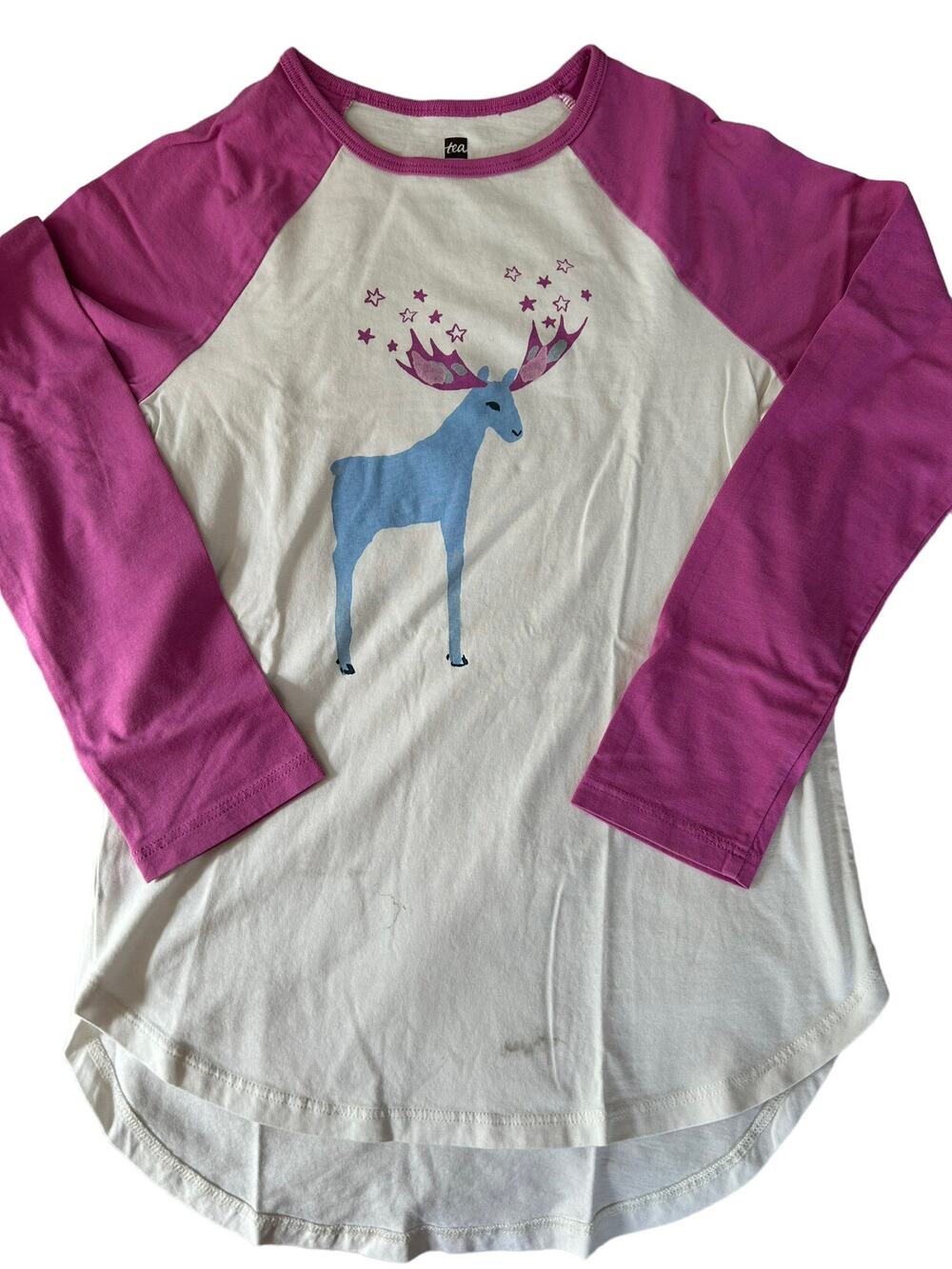 Tea Collection Purple White Deer Raglan Shirt size 14